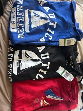 Nautica Men Large Blue, Black & Red Sailing Graphic Sweatshirt Pack